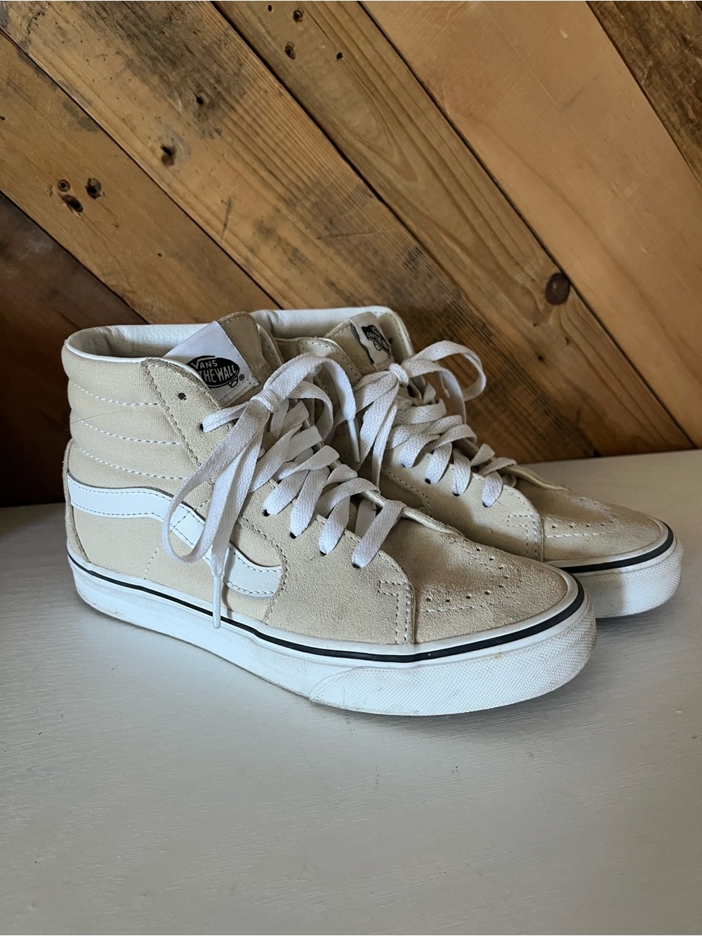 Vans Beige and White High Top Skaters